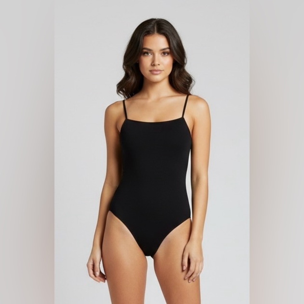 Topshop black spaghetti strap bodysuit, Size 6 (see measurements below)